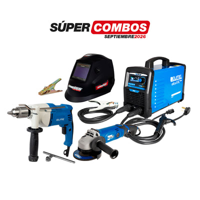 COMBO SOLDADOR INVERSOR + CARETA ELECTRONICA + ESMERILADORA ANGULAR + TALADRO DE ROTACION + PINZA DE MASA