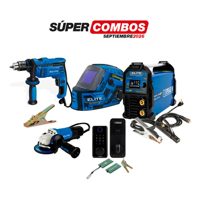 COMBO SOLDADOR INVERSOR + ESMERILADORA ANGULAR + TALADRO PERCUTOR  + CARETA ELECTRONICA SOLDADURA + CERRADURA INTELIGENTE + PINZA DE MASA