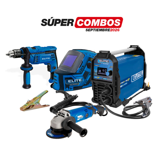 COMBO SOLDADOR INVERSOR + CARETA ELECTRONICA SOLDADURA + ESMERILADORA ANGULAR 4+ TALADRO PERCUTOR 1/2PUL + PINZA DE MASA