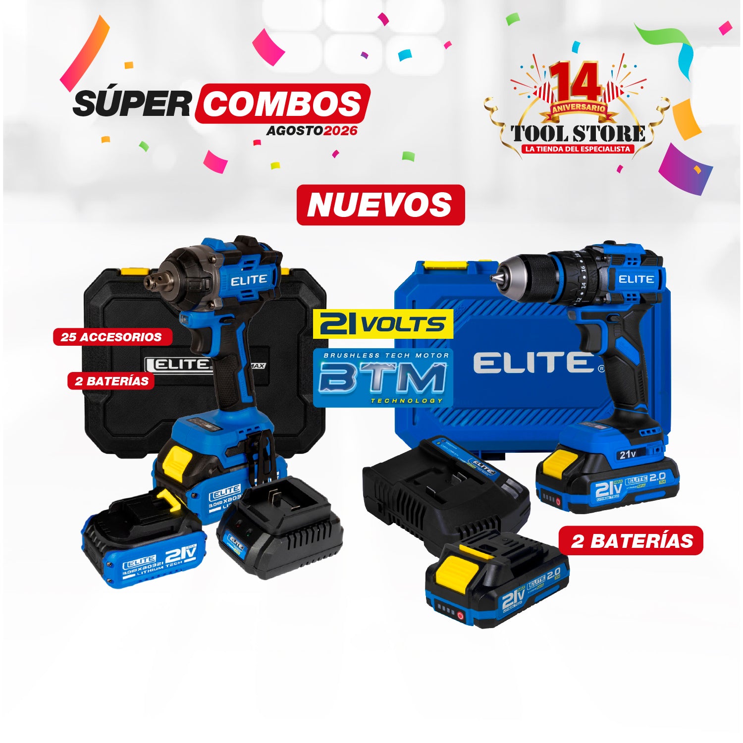 COMBO Taladro percutor inalambrico 21V + LLAVE DE IMPACTO INALAMBRICA 21V CUADRANTE 1/2'