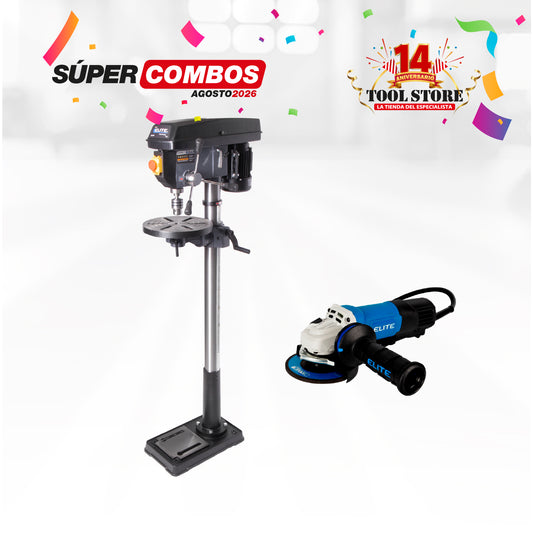 COMBO TALADRO DE ARBOL 550W H1580MM MANDRIL16MM 16SPEED + ESMERILADORA ANGULAR 4-1/2PUL 1400W 11,000RPM 110V