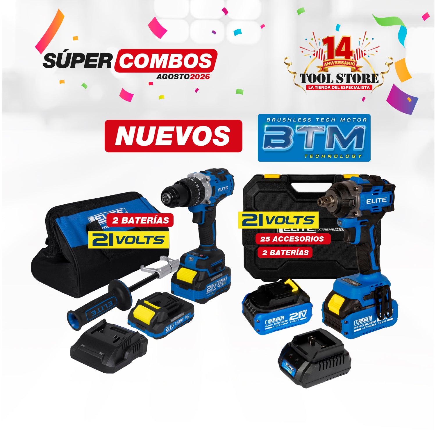COMBO LLAVE DE IMPACTO INALAMBRICA 21V CUADRANTE 1/2' + Taladro percutor inalambrico 21V