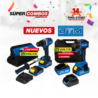 COMBO LLAVE DE IMPACTO INALAMBRICA 21V CUADRANTE 1/2' + Taladro percutor inalambrico 21V