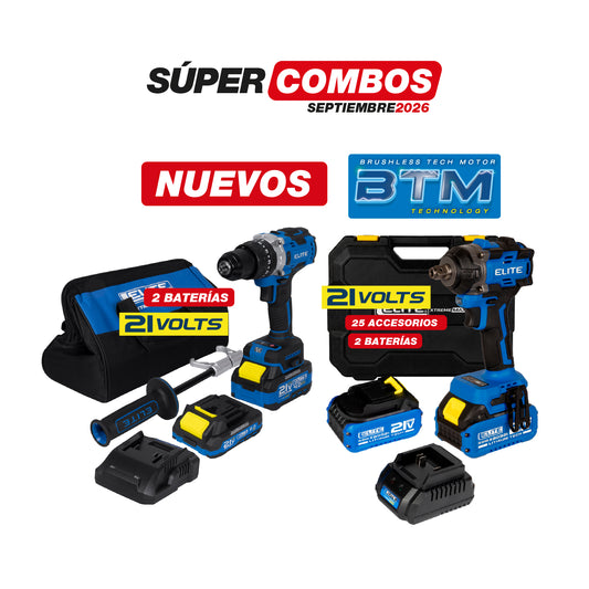 COMBO LLAVE DE IMPACTO INALAMBRICA 21V CUADRANTE 1/2' + Taladro percutor inalambrico 21V