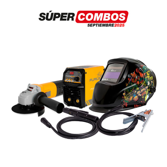 COMBO SOLDADOR INVERSOR + CARETA ELECTRONICA + ESMERILADORA ANGULAR 4 1/2