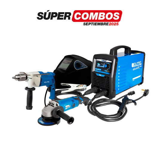 COMBO SOLDADOR INVERSOR + CARETA SOLDADURA ELECTRONICA -VARIOMATIC 501 + ESMERILADORA ANGULAR 4-1/2INCH + TALADRO DE ROTACION 1/2PUL