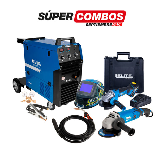 COMBO SOLDADOR INVERSOR MIG + ANTORCHA MIG - EURO 450A 5m + CARETA ELECTRONICA SOLDADURA + ESMERILADORA ANGULAR + PULIDORA INALAMBRICA