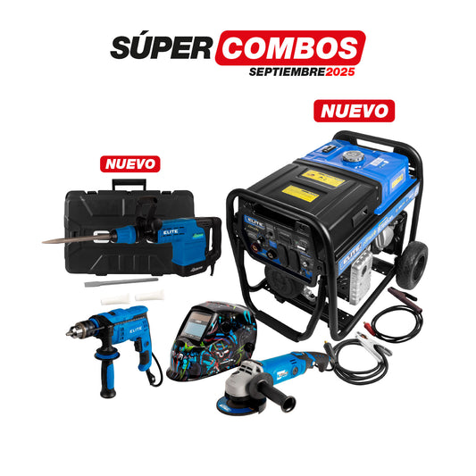 COMBO MOTOSOLDADOR GASOLINA 4T + CARETA ELECTRONICA + ESMERILADORA ANGULAR + TALADRO PERCUTOR 1/2PUL + MARTILLO DEMOLEDOR SDS