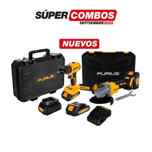 COMBO TALADRO PERCUTOR INALAMBRICO + ESMERILADORA ANGULAR INALAMBRICA