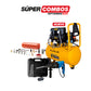 COMBO ROTOMARTILLO SDS PLUS 900W + COMPRESOR DE AIRE SILENCIOSO LIBRE DE ACEITE 24L + KIT DE ACCESORIOS 20 PCS PARA COMPRESOR