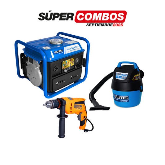 COMBO GENERADOR PORTATIL GASOLINA 2 TIEMPOS + ASPIRADORA 1GAL 1.5HP + TALADRO PERCUTOR 1/2INCH 550W