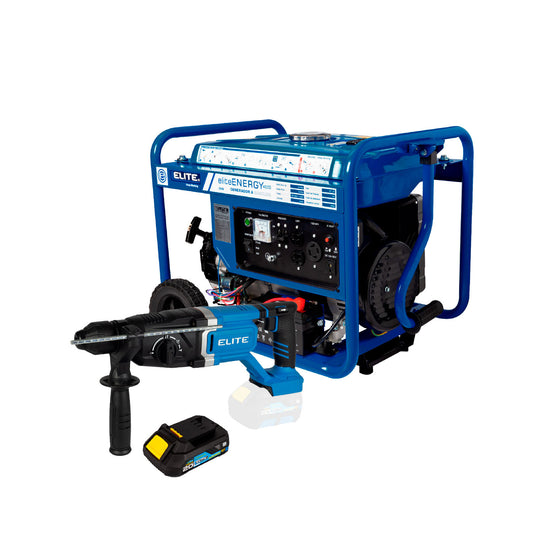 COMBO GENERADOR PORTATIL A GASOLINA MAX 4KW + Rotomartillo Inalambrico sin escobillas + BATERIA ION DE LITHIO 20V