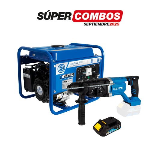 COMBO GENERADOR PORTATIL GASOLINA 1.3KW + ROTOMARTILLO INALAMBRICO SIN ESCOBILLAS + BATERIA ION DE LITHIO 20V