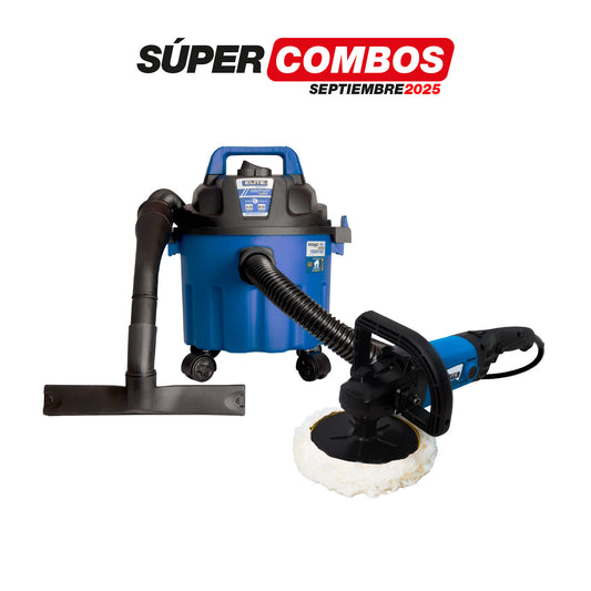 COMBO PULIDORA DE FELPA/POLICHADORA 7INCH 1400W + ASPIRADORA 2,5 GAL, 2,5 HP TANQUE