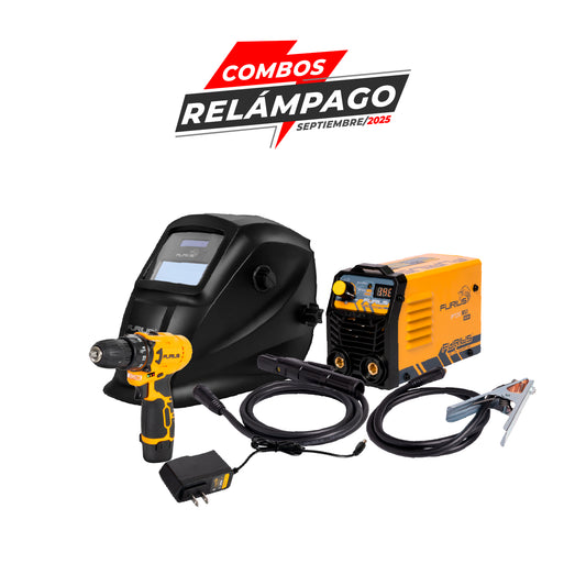 COMBO SOLDADOR INVERSOR + CARETA FOTOSENSIBLE + TALADRO INALAMBRICO 3/8PUL