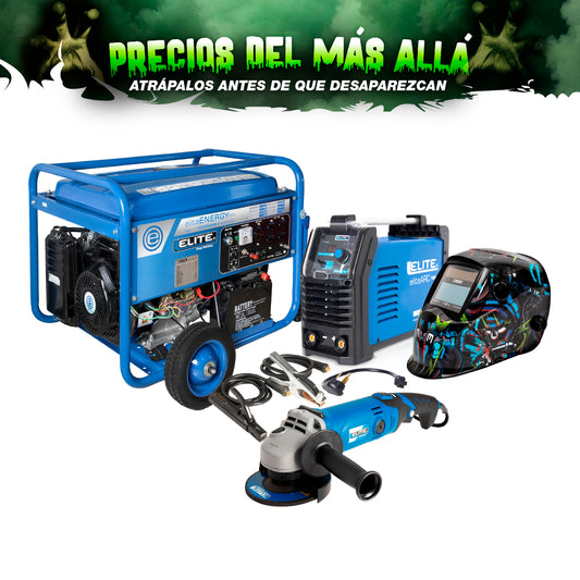 COMBO GENERADOR PORTATIL GASOLINA 6.5KW + SOLDADOR ARC180S 110/220 + CARETA ELECTRONICA + ESMERILADORA ANGULAR