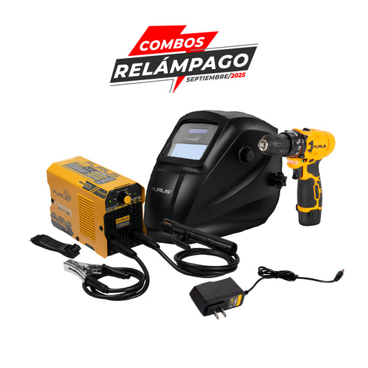 COMBO SOLDADOR INVERSOR + CARETA FOTOSENSIBLE + TALADRO INALAMBRICO 3/8PUL