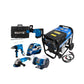 COMBO MOTOSOLDADOR GASOLINA + CARETA ELITE + ESMERILADORA ANGULAR + MARTILLO DEMOLEDOR  + ESMERIL DE BANCO + TALADRO PERCUTOR