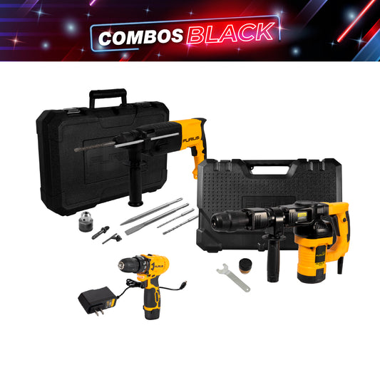 COMBO ROTOMARTILLO SDS PLUS 720W + MARTILLO DEMOLEDOR SDS MAX + TALADRO INALAMBRICO 3/8PUL