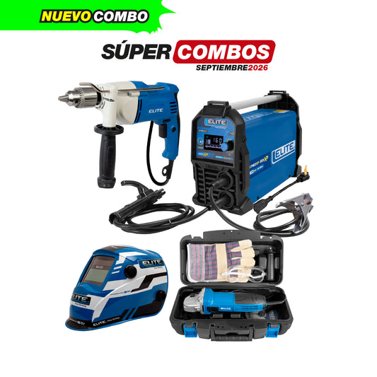 COMBO SOLDADOR INVERSOR + CARETA ELECTRONICA + KIT ESMERILADORA ANGULAR + TALADRO DE ROTACION