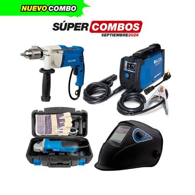 COMBO SOLDADOR INVERSOR + CARETA ELECTRONICA + KIT ESMERILADORA ANGULAR + TALADRO DE ROTACION
