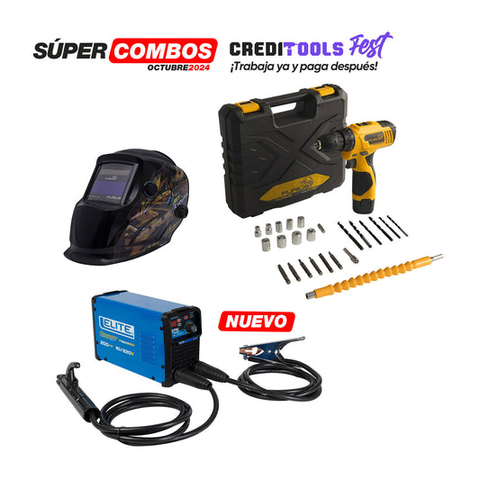 Combo Taladro inalámbrico + Soldador inversor + Careta electrónica