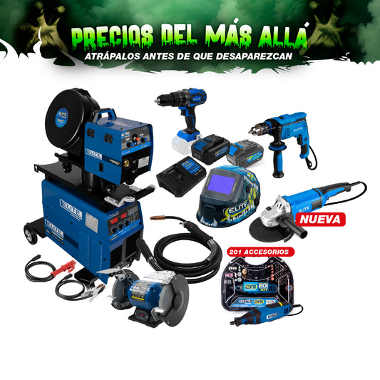 COMBO  SOLDADOR + ANTORCHA + TALADRO + 2 BATERIAS + CARGADOR + CARETA + ESMERILADORA + TALADRO PERCUTOR + ESMERIL + MOTO TOOL