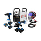 COMBO SOLDADOR INVERSOR + CARETA ELECTRONICA SOLDADURA + ESMERILADORA INALAMBRICA + 2 CARGADOR DE BATERIA 40V  + TALADRO PERCUTOR + 3 BATERIA ION DE LITHIO 40V, 2AH.