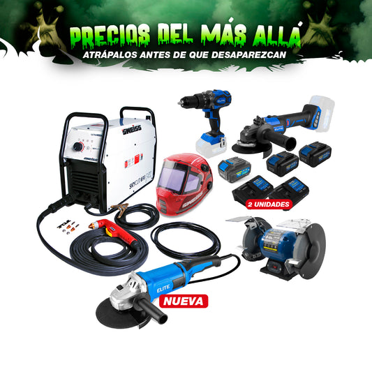 COMBO PLASMA + ANTORCHA + ESMERILADORA + CARETA ELECTRONICA + ESMERIL + ESMERILADORA + 2 CARGADORES + 3  BATERIAS + TALADRO PERCUTOR