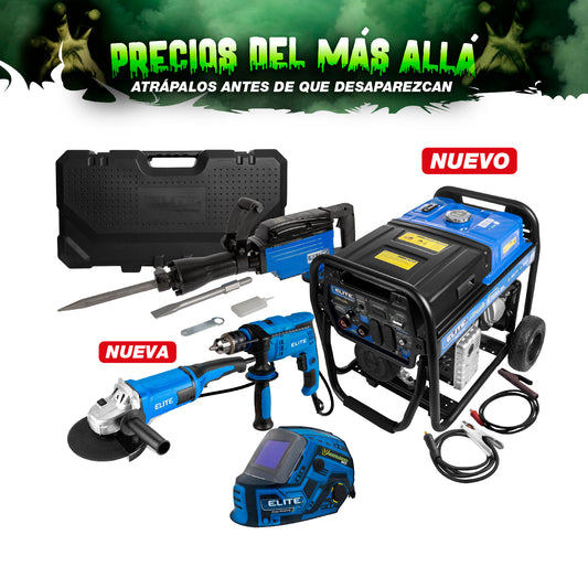 COMBO MOTOSOLDADOR GASOLINA 4T + CARETA ELECTRONICA SOLDADURA + ESMERILADORA ANGULAR DE 9 + TALADRO PERCUTOR 1/2PUL + MARTILLO DEMOLEDOR HEX30