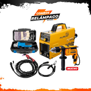 COMBO CORTADOR DE PLASMA INVERSOR + KIT ESMERILADORA ANGULAR 4 1/2 800W + TALADRO PERCUTOR 1/2INCH 750W