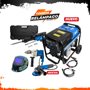 COMBO MOTOSOLDADOR GASOLINA 4T + CARETA ELECTRONICA + ESMERILADORA ANGULAR 4 1/2 +  TALADRO DE ROTACION 1/2PUL + MARTILLO DEMOLEDOR HEX30
