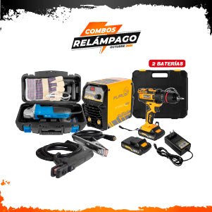 COMBO SOLDADOR INVERSOR + TALADRO PERCUTOR + KIT ESMERILADORA ANGULAR 4 1/2