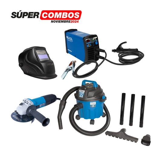 Combo Soldador Inversor 150A + Careta + Esmeriladora + Aspiradora