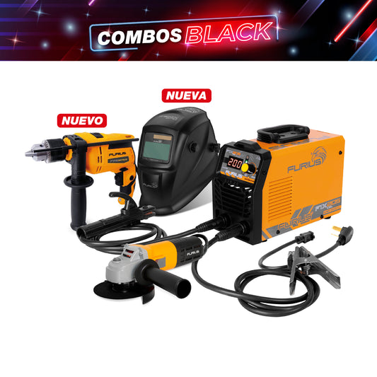 COMBO SOLDADOR INVERSOR + CARETA FOTOSENSIBLE + TALADRO PERCUTOR 1/2INCH + ESMERILADORA ANGULAR 4 1/2 PULG