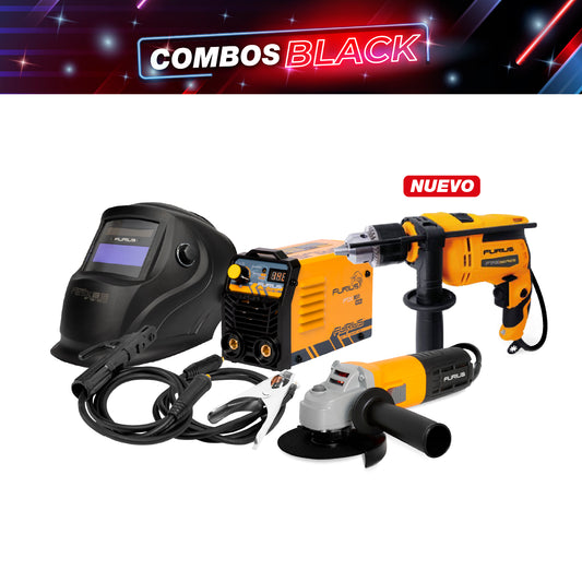 COMBO SOLDADOR INVERSOR + CARETA FOTOSENSIBLE + ESMERILADORA ANGULAR 4 1/2  + TALADRO PERCUTOR 1/2INCH