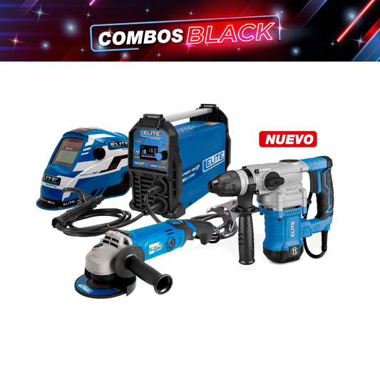 COMBO SOLDADOR INVERSOR + CARETA ELITE VARIOMATIC 530 + ESMERILADORA ANGULAR 4-1/2INCH + ROTOMARTILLO 110V-60Hz