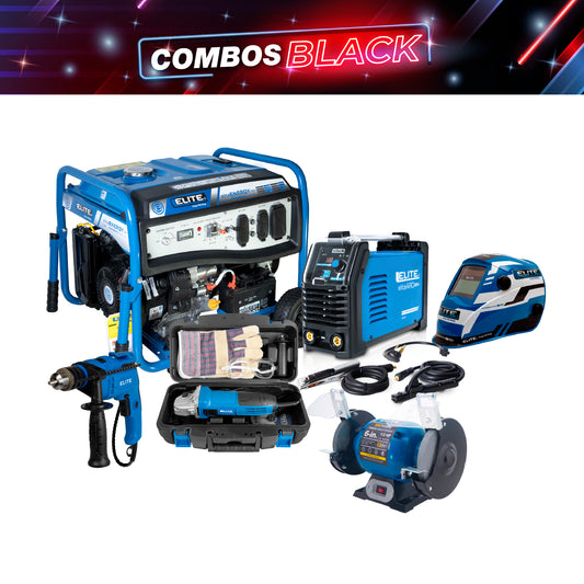 COMBO GENERADOR PORTATIL + SOLDADOR ARC 220S + CARETA ELITE VARIOMATIC 530 + KIT ESMERILADORA ANGULAR + TALADRO PERCUTOR + ESMERIL DE BANCO 6INCH