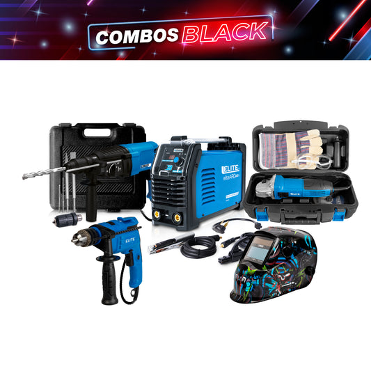 COMBO SOLDADOR ARC 220S + CARETA ELECTRONICA + KIT ESMERILADORA ANGULAR 4 1/2 + TALADRO PERCUTOR 1/2PUL + ROTOMARTILLO SDS PLUS 900W