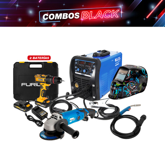 COMBO SOLDADOR INVERSOR + CARETA ELECTRONICA + TALADRO PERCUTOR + ESMERILADORA ANGULAR 4-1/2INCH