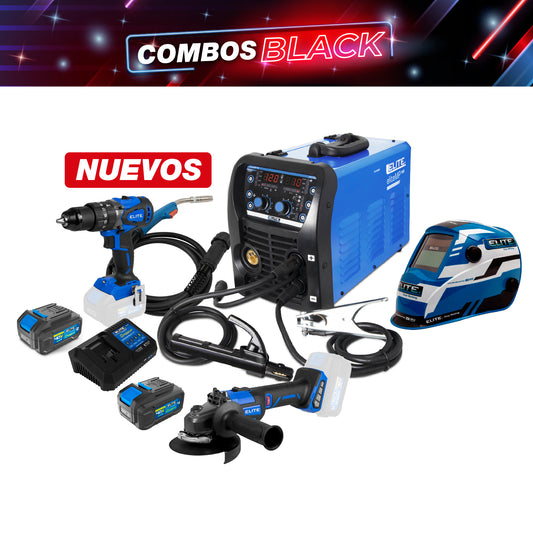 COMBO SOLDADOR INVERSOR + CARETA ELITE VARIOMATIC 530 + TALADRO PERCUTOR INALAMBRICO + ESMERILADORA INALAMBRICA + 2 BATERIAS ION + CARGADOR DE BATERIA 40V