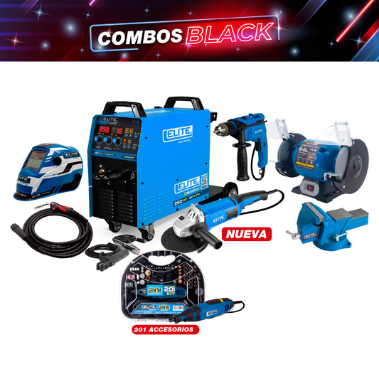 COMBO SOLDADOR INVERSOR + ANTORCHA  + CARETA + ESMERILADORA ANGULAR DE 9 + TALADRO PERCUTOR  + ESMERIL DE BANCO + PRENSA DE BANCO + MOTO TOOL 180W