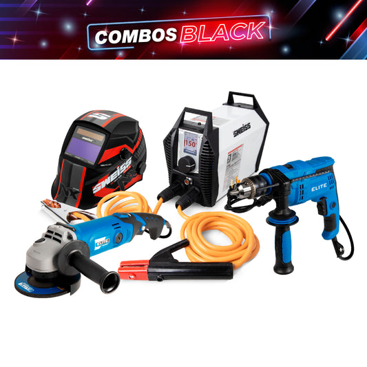 COMBO SOLDADOR INVERSOR + CARETA ELECTRONICA + ESMERILADORA ANGULAR 4-1/2INCH + TALADRO PERCUTOR 1/2PUL