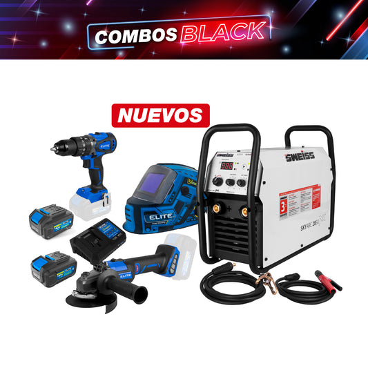 COMBO SOLDADOR INVERSOR + CARETA ELECTRONICA + TALADRO PERCUTOR + ESMERILADORA INALAMBRICA + 2  BATERIAS ION  + CARGADOR DE BATERIA 40V