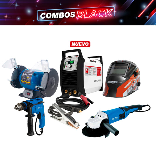 COMBO SOLDADOR INVERSOR + TALADRO PERCUTOR 1/2PUL + ESMERILADORA ANGULAR DE 7 + CARETA PARA SOLDAR + ESMERIL DE BANCO 6INCH 1/2HP