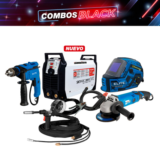COMBO SOLDADOR INVERSOR + CARETA ELECTRONICA + ESMERILADORA ANGULAR 4-1/2INCH + TALADRO PERCUTOR 1/2PUL + ANTORCHA SPOOL GUN