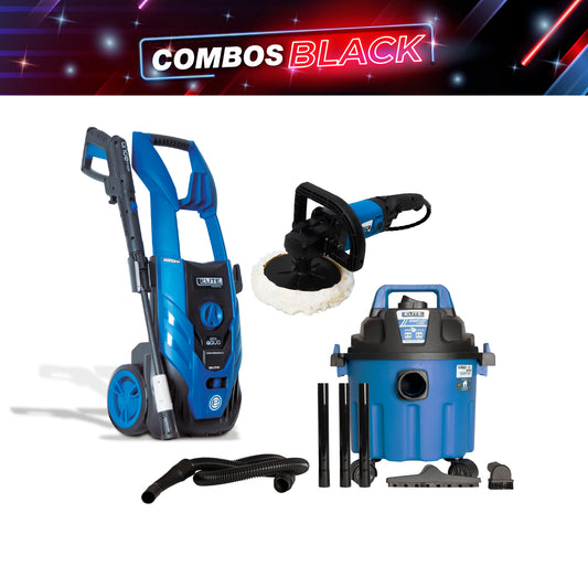 COMBO HIDROLAVADORA ELECTRICA 2200W + PULIDORA DE FELPA/POLICHADORA 7INCH + ASPIRADORA 2,5 GAL, 2,5 HP