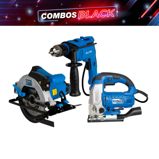 COMBO SIERRA CIRCULAR 7 1/4 1.550W + SIERRA CALADORA 750W 1500-3100RPM + TALADRO PERCUTOR 1/2PUL, 750W