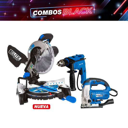 COMBO SIERRA CALADORA 750W + TALADRO PERCUTOR 1/2PUL + SIERRA INGLETEADORA 10