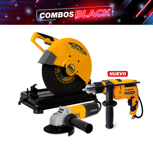 COMBO TRONZADORA 2500w 4.000 + ESMERILADORA ANGULAR 4 1/2 PULG + TALADRO PERCUTOR 1/2INCH